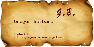 Greger Barbara névjegykártya